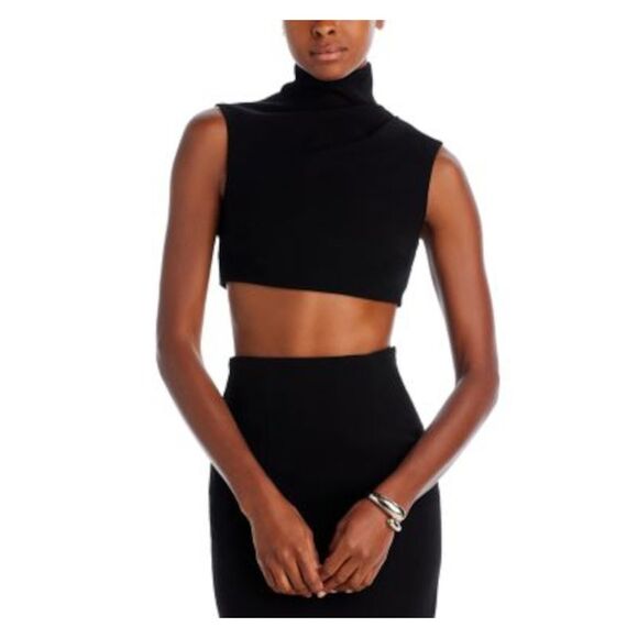MONOT Womens Black Zippered Sleeveless Mock Neck Party Crop Top 40 - Picture 1 of 3